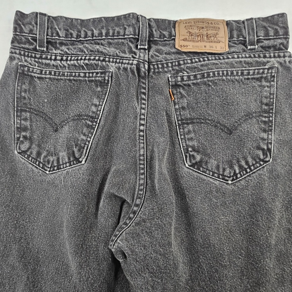 Vintage 90s Levi's 550 Orange Tab Black Denim Jeans Men's Size 36x32 Tapered - Picture 12 of 14